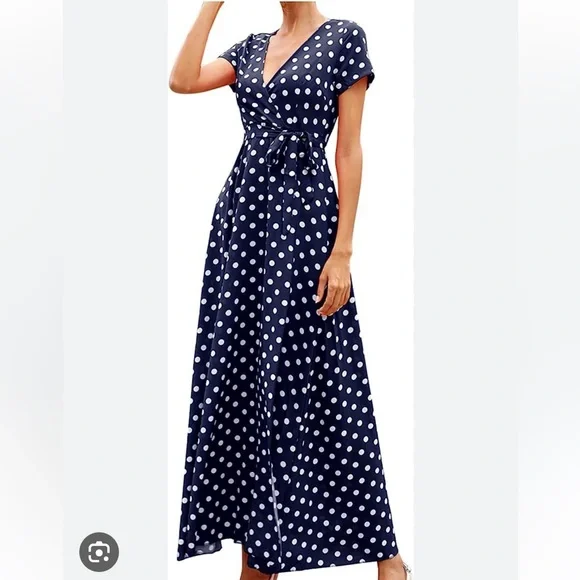 Blue Polka Dot Maxi Dress - Picture 2 of 10